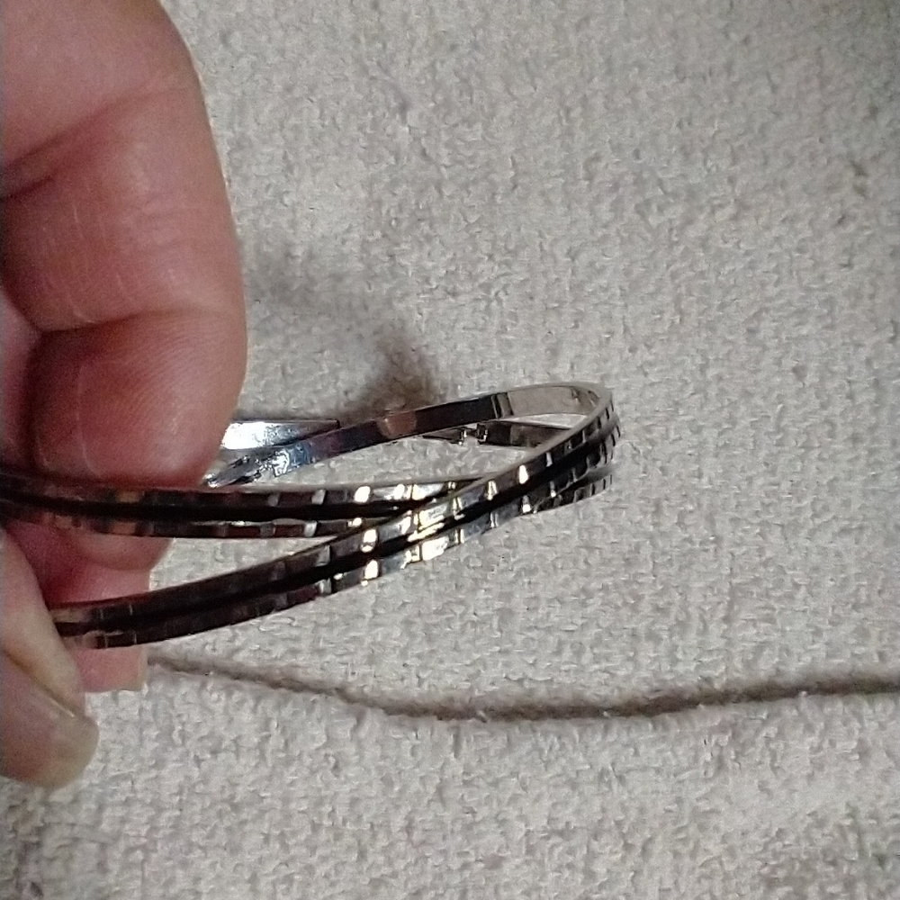 Silvertone black stripe huge large hoop wire earrings